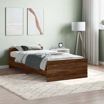 Brown Oak Bed Frame 90x200 cm - Durable Engineered Wood