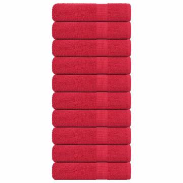 10 Pcs Red Bath Towels - 100% Cotton, 100x150 cm | Hipomarket