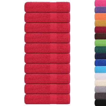 10 Pcs Red Bath Towels - 100% Cotton, 100x150 cm | Hipomarket