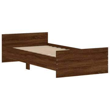 Brown Oak Bed Frame 90x200 cm - Durable Engineered Wood