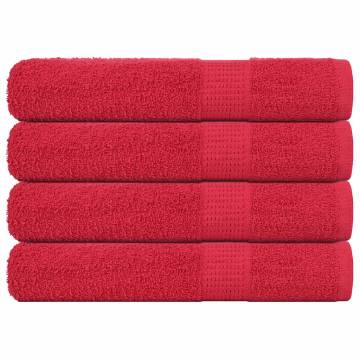 4 Pcs Red Towels 100x200 cm 100% Cotton | Hipomarket