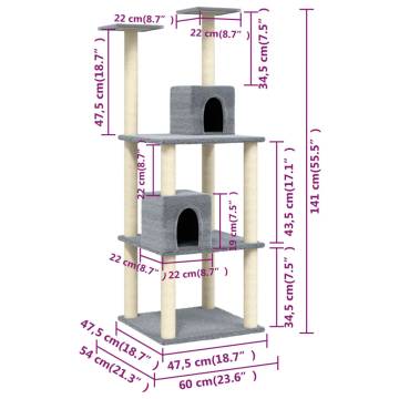 Cat Tree with Sisal Scratching Posts - Light Grey 141 cm