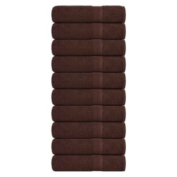 10 Pcs Brown Hand Towels 50x100 cm 360 gsm - 100% Cotton