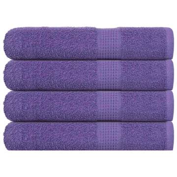 4 Pcs Purple Cotton Towels 100x200 cm - Soft & Absorbent