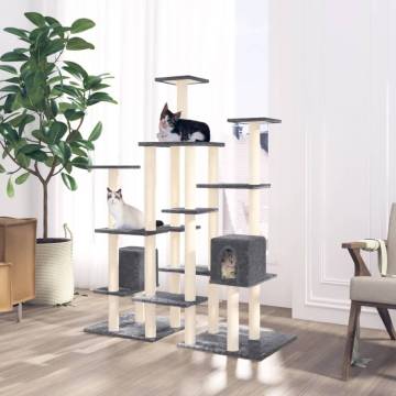 Cat Tree with Sisal Scratching Posts - Dark Grey 145 cm | Hipomarket