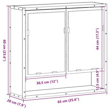 Sleek Black Bathroom Mirror Cabinet - 65x20x60 cm