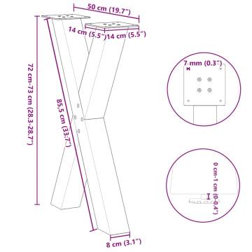 X-Shaped Dining Table Legs - Black Steel (50x72-73 cm) - 2 pcs