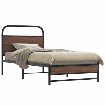 Brown Oak Bed Frame 107x203 cm - Sturdy Design for Comfort