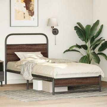 Brown Oak Bed Frame 107x203 cm - Sturdy Design for Comfort