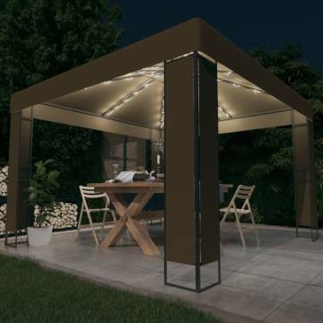 Gazebo with Double Roof & LED Lights - 3x3 m Taupe