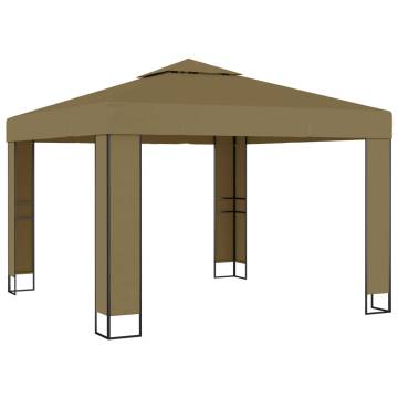 Gazebo with Double Roof & LED Lights - 3x3 m Taupe