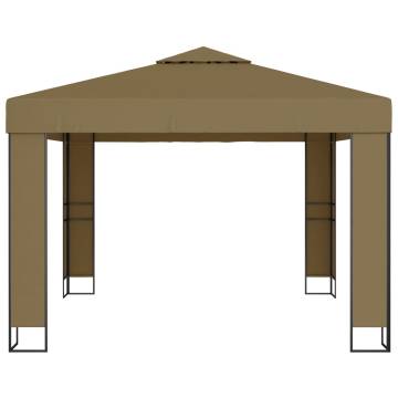 Gazebo with Double Roof & LED Lights - 3x3 m Taupe