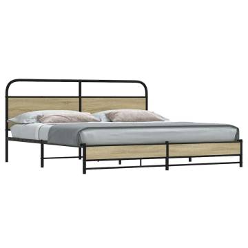 Classic Metal Bed Frame Sonoma Oak 183x213 cm | HipoMarket