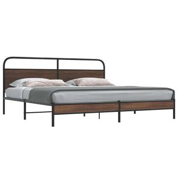 Robust Metal Bed Frame Brown Oak 180x200 cm Super King