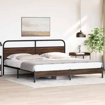 Robust Metal Bed Frame Brown Oak 180x200 cm Super King