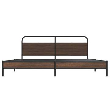 Robust Metal Bed Frame Brown Oak 180x200 cm Super King