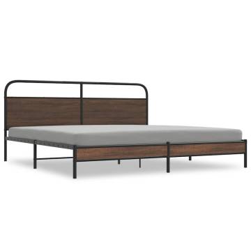 Elegant Brown Oak Metal Bed Frame - 193x203 cm