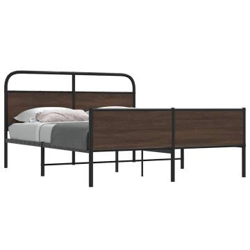 Elegant Brown Oak Metal Bed Frame 150x200 cm King Size