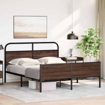 Elegant Brown Oak Metal Bed Frame 150x200 cm King Size