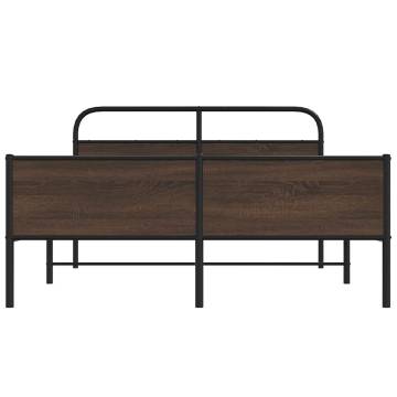 Elegant Brown Oak Metal Bed Frame 150x200 cm King Size