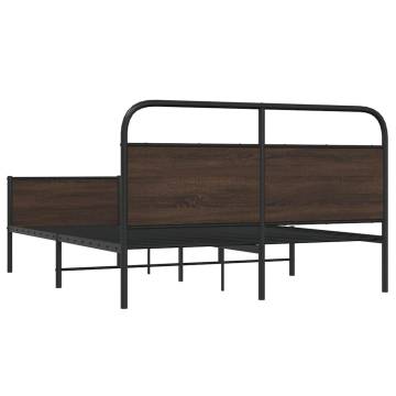 Elegant Brown Oak Metal Bed Frame 150x200 cm King Size