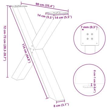 X-Shaped Dining Table Legs - Black Steel, 3 pcs (90x72-73 cm)