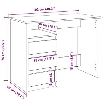 Desk Sonoma Oak 102x50x75 cm - Stylish Engineered Wood Desk