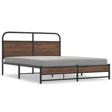 Robust Metal Bed Frame without Mattress - Brown Oak 160x200 cm