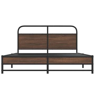 Robust Metal Bed Frame without Mattress - Brown Oak 160x200 cm