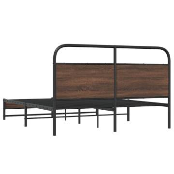 Robust Metal Bed Frame without Mattress - Brown Oak 160x200 cm