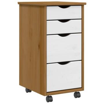 Rolling Cabinet with Drawers - MOSS Honey Brown Solid Pine