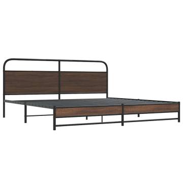 Robust Metal Bed Frame without Mattress in Brown Oak - 183x213 cm