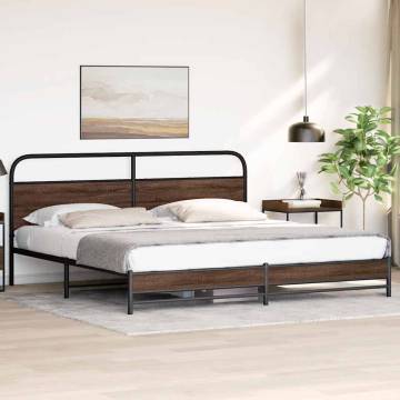 Robust Metal Bed Frame without Mattress in Brown Oak - 183x213 cm