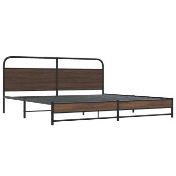 Brown Oak Metal Bed Frame 200x200 cm - Sturdy & Stylish