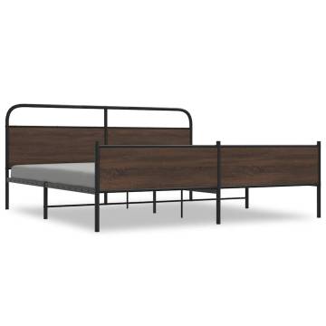 Brown Oak Metal Bed Frame 183x213 cm - Sturdy & Elegant Design