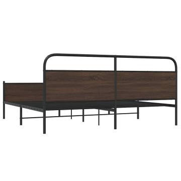 Brown Oak Metal Bed Frame 183x213 cm - Sturdy & Elegant Design