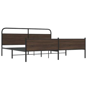 Sturdy Brown Oak Metal Bed Frame 200x200 cm | Hipo Market