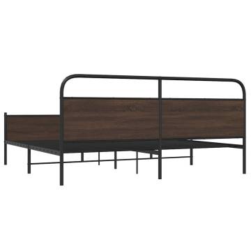 Sturdy Brown Oak Metal Bed Frame 200x200 cm | Hipo Market