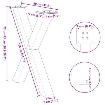 X-Shaped Dining Table Legs - 3 pcs Black Steel 80x(72-73) cm