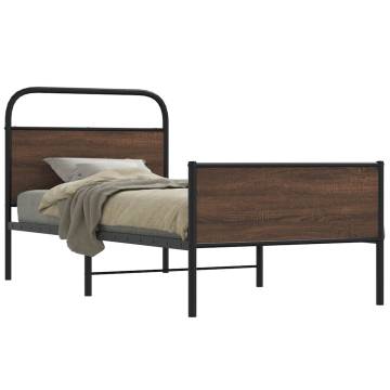 Brown Oak Bed Frame 100x190 cm - Engineered Wood | Hipomarket