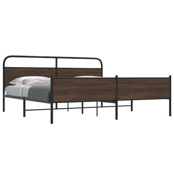 Sturdy Metal Bed Frame in Brown Oak | 193x203 cm