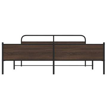 Sturdy Metal Bed Frame in Brown Oak | 193x203 cm