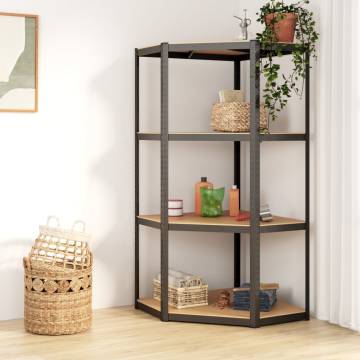 4-Layer Corner Shelf in Anthracite Steel & Engineered Wood | Hipo Mark