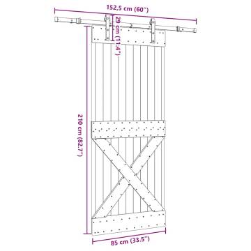 Solid Pine Sliding Door with Hardware Set - 85x210 cm