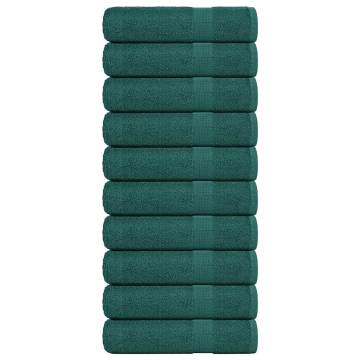 10 pcs Green Hand Towels - 100% Cotton, 50x100 cm | HipoMarket