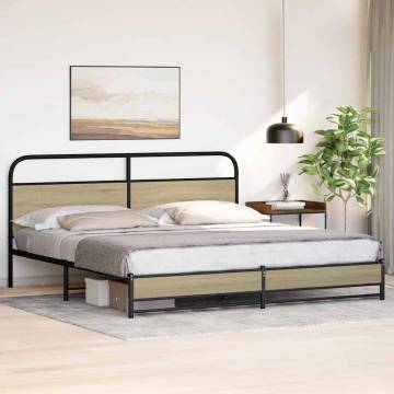 Sonoma Oak Metal Bed Frame 193x203 cm - Stylish & Durable