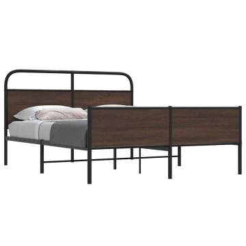 Brown Oak Metal Bed Frame 160x200 cm - Durable & Stylish