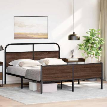 Brown Oak Metal Bed Frame 160x200 cm - Durable & Stylish