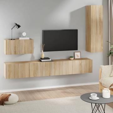 4 Piece TV Cabinet Set - Sonoma Oak Engineered Wood | Hipomarket