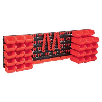 80 Piece Storage Bin Kit with Wall Panels - Red and Black